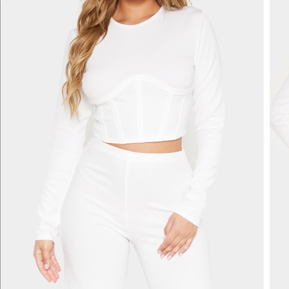 White Crepe Underbust Long Sleeve